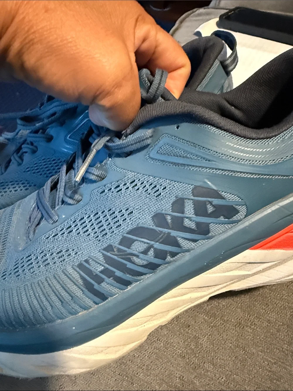 Hoka Men's Light Blue Athletic Running Shoes with Red Accent